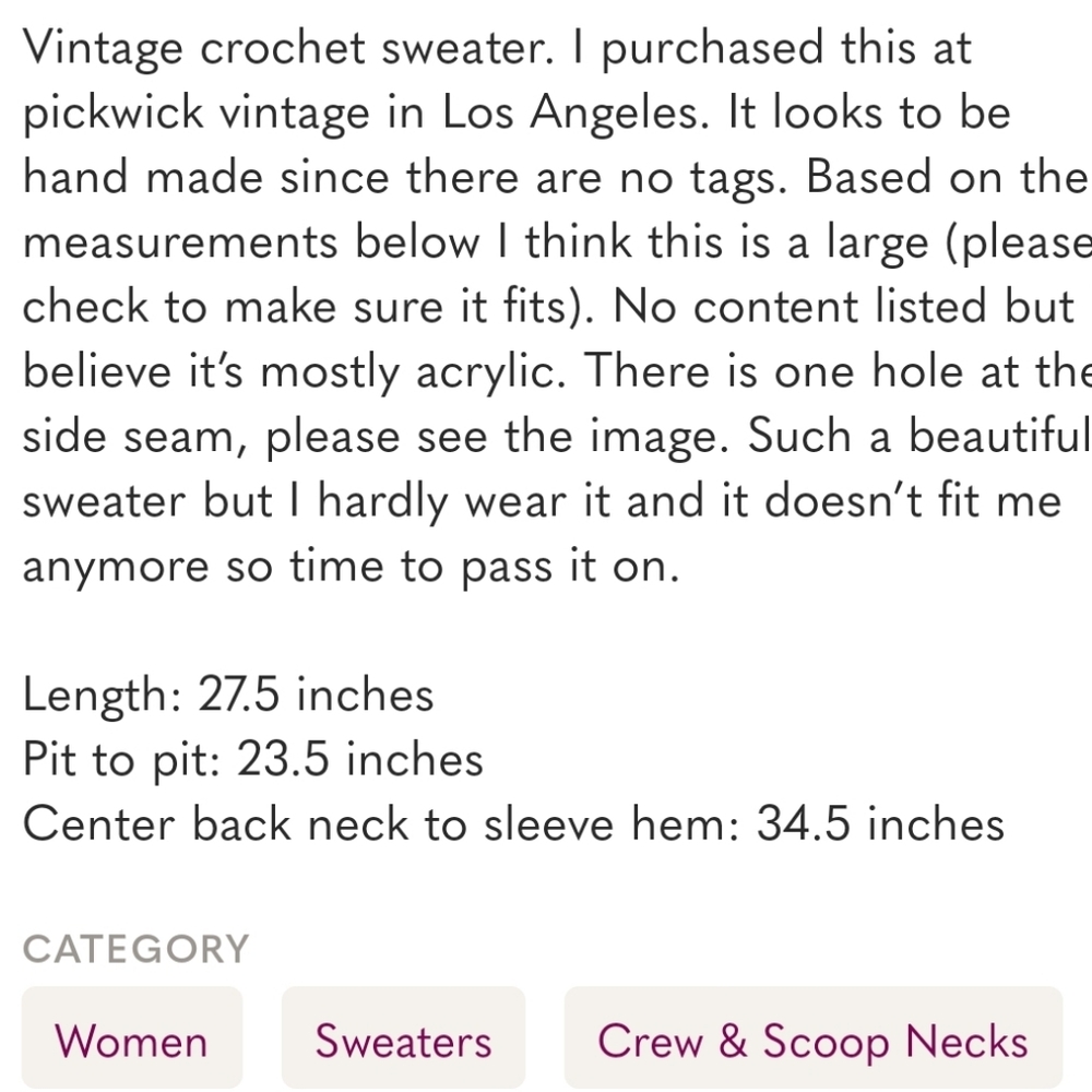 Vintage Handmade Crochet Sweater - Picture 10 of 10